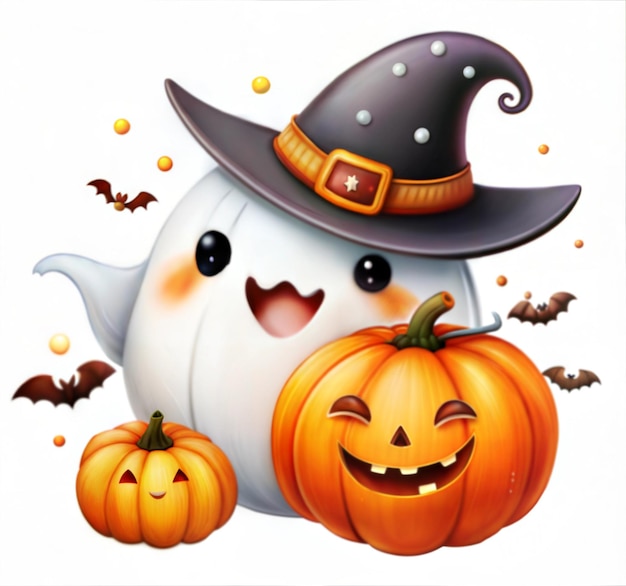 Halloween Cute Ghost And Pumpkin Clipart Watercolor Image