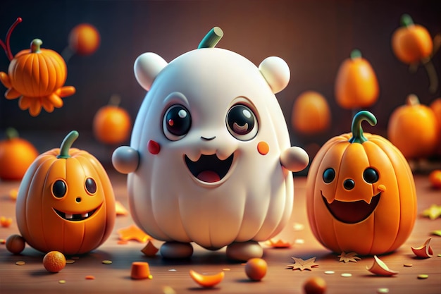 Halloween cute ghost with pumpkin on it