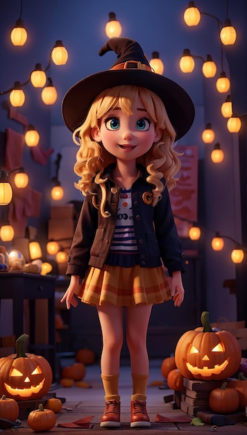 Halloween Cute Girl 3D Animation