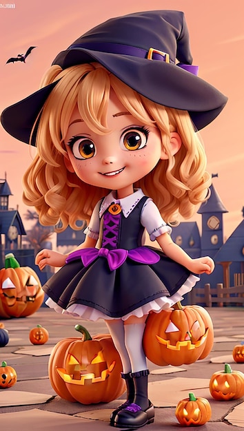 Halloween Cute Girl 3D Animation