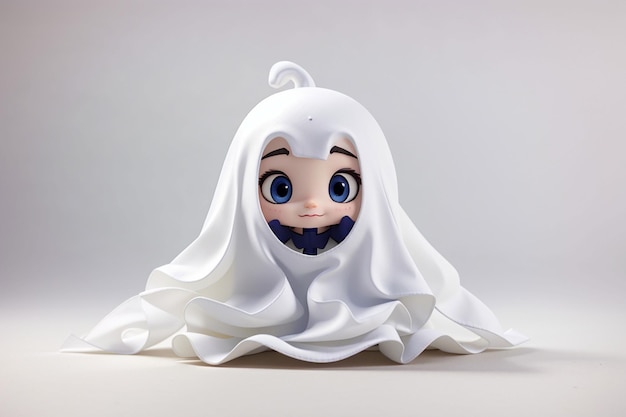 Halloween Cute little kid in ghost costume on isolated background Holiday Concept