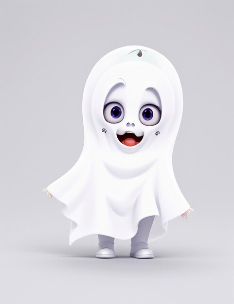 Halloween Cute little kid in ghost costume on isolated background Holiday Concept