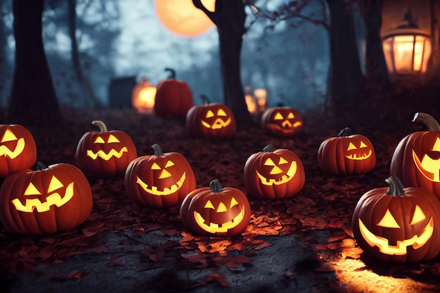 Halloween day eyes of Jack O' Lanterns trick or treating Samhain All Hallows' Eve All Saints' Eve All hallowe'en spooky Horror Ghost Demon background October 31 3Drender