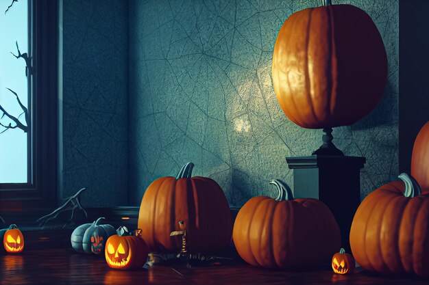 Halloween day eyes of Jack O' Lanterns trick or treating Samhain All Hallows' Eve All Saints' Eve All hallowe'en spooky Horror Ghost Demon background October 31 3Drender