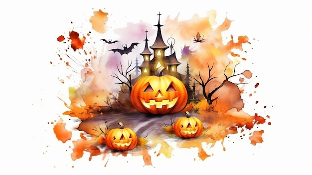 Halloween day eyes of Jack O' Lanterns trick or treating Samhain All Hallows' Eve All Saints' Eve All hallowe'en spooky Horror Ghost Demon background October 31 Generative AI