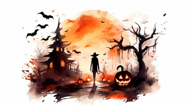 Halloween day eyes of Jack O' Lanterns trick or treating Samhain All Hallows' Eve All Saints' Eve All hallowe'en spooky Horror Ghost Demon background October 31 Generative AI