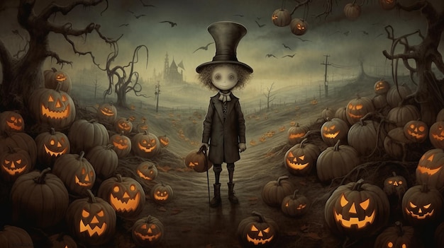 Halloween day eyes of Jack O' Lanterns trick or treating Samhain All Hallows' Eve All Saints' Eve All hallowe'en spooky Horror Ghost Demon background October 31 Generative AI