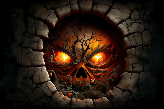 Halloween day eyes of Jack O' Lanterns trick or treating Samhain All Hallows' Eve All Saints' Eve All hallowe'en spooky Horror Ghost Demon background October 31