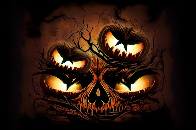 Halloween day eyes of Jack O' Lanterns trick or treating Samhain All Hallows' Eve All Saints' Eve All hallowe'en spooky Horror Ghost Demon background October 31