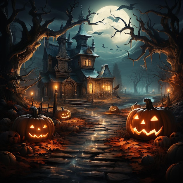 Halloween Day Spooky Magic Halloween Castle amid spooky October nights in a world of gothic fantas