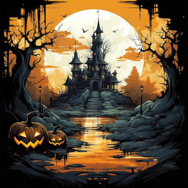 Halloween Day Spooky Magic Halloween Castle amid spooky October nights in a world of gothic fantas