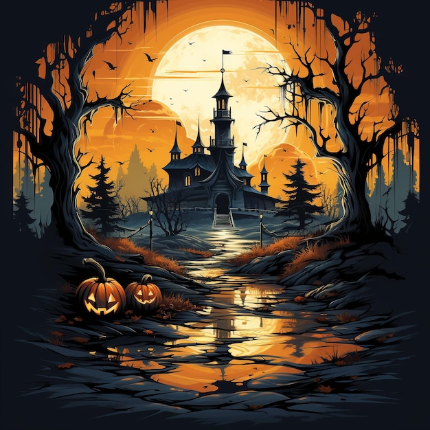 Halloween Day Spooky Magic Halloween Castle amid spooky October nights in a world of gothic fantas