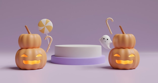 Halloween day with pumpkins and cute ghosts