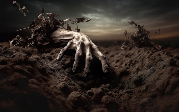 Halloween dead hand coming out from the soil AI Generative AI