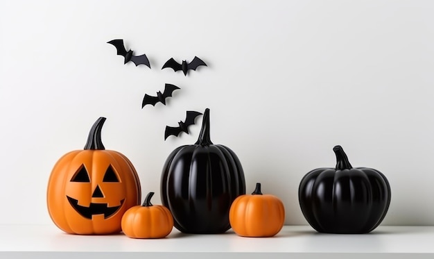 halloween decor with bats and pumpkin