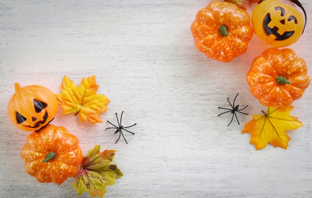 Halloween decoration with dry leaves 