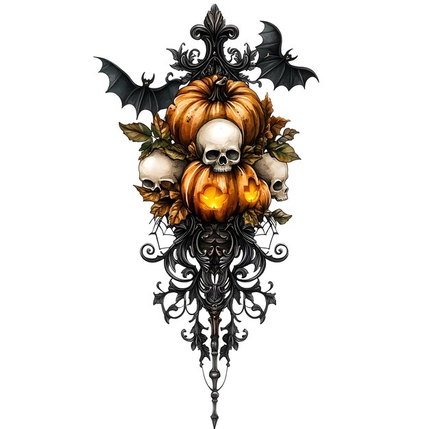 Photo a halloween decoration with a skull and bats on it