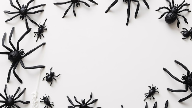 Photo halloween decorations concept with spiders and black bats on a white background