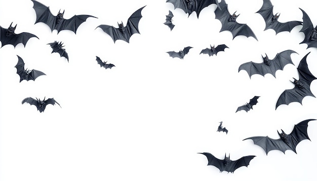 Halloween decorations featuring bats suspended over a crisp white background for festive appeal