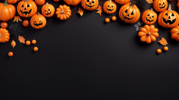 Halloween decorations Flat lay top view with copy space for text Happy Halloween holiday