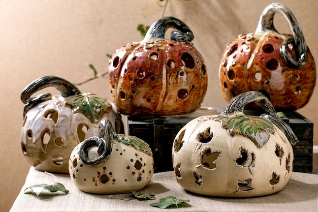 Halloween decorations handcrafted ceramic pumpkins