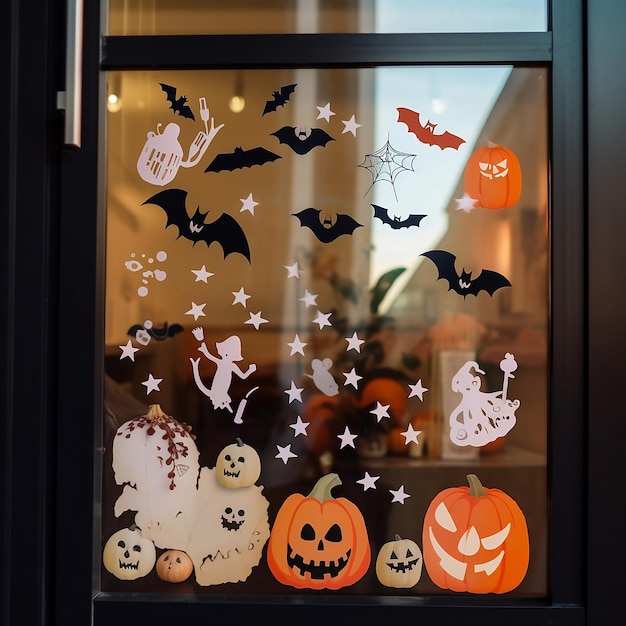 Halloween decorations on window