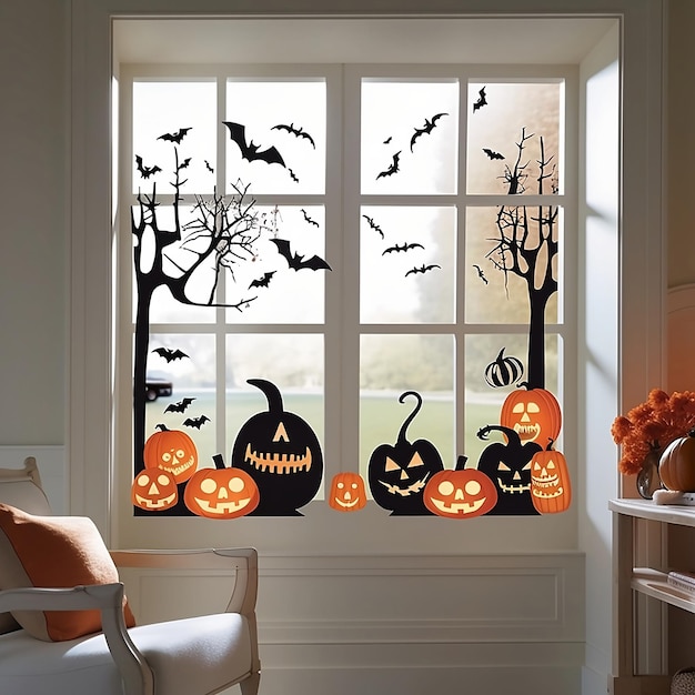 Halloween decorations on window