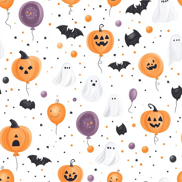 Halloween design featuring pumpkins ghosts and balloons on a white background