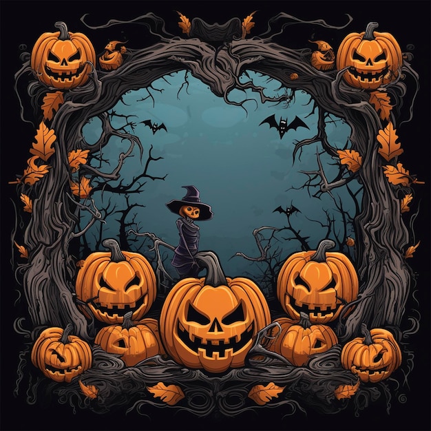 Halloween design Forest pumpkins Horror background