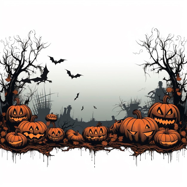 Halloween design Forest pumpkins Horror background