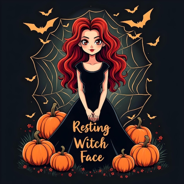 Halloween design with witch and pompkin on dark background