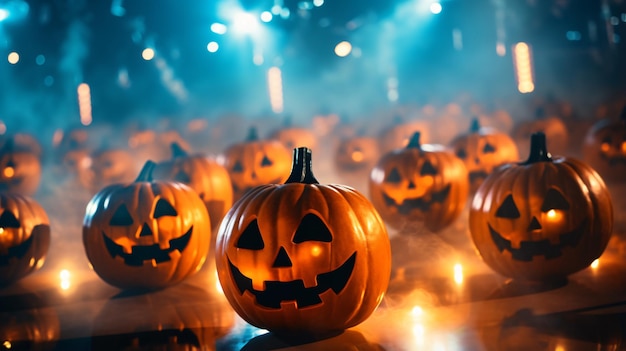 Halloween disco music pumpkins with headphones