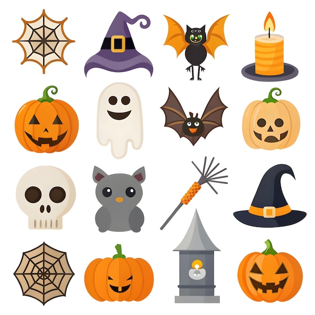 Halloween element collection on white background