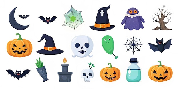 Halloween elements collection on a white background