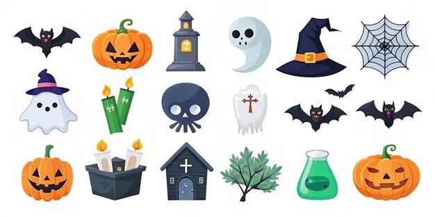 Halloween elements collection on a white background