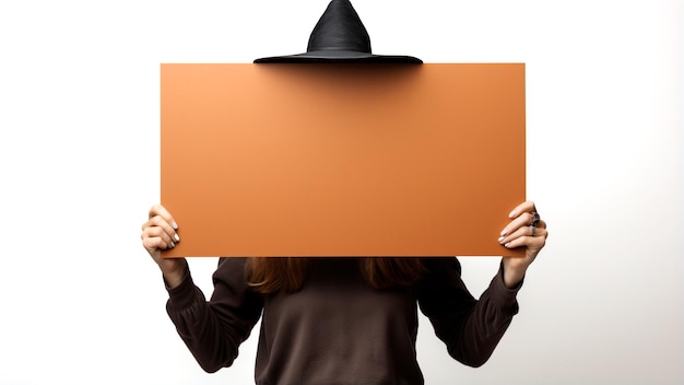 Halloween environment young enchantress take orange board banner Generative AI