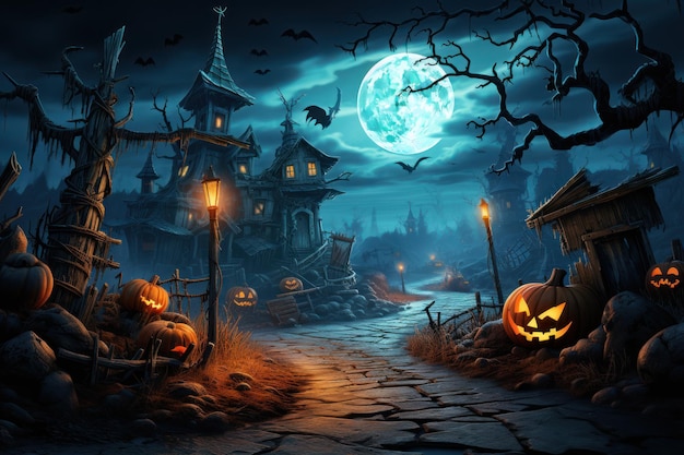 Halloween Event Happy Halloween Halloween spooky background scary pumpkins scene Generative AI