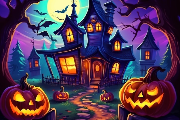 Halloween Event Happy Halloween Halloween spooky background scary pumpkins scene Generative AI