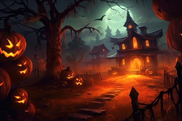 Halloween Event Happy Halloween Halloween spooky background scary pumpkins scene Generative AI