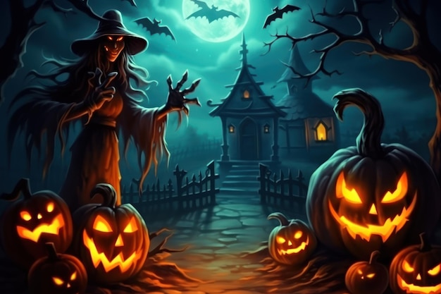 Halloween Event Happy Halloween Halloween spooky background scary pumpkins scene Generative AI