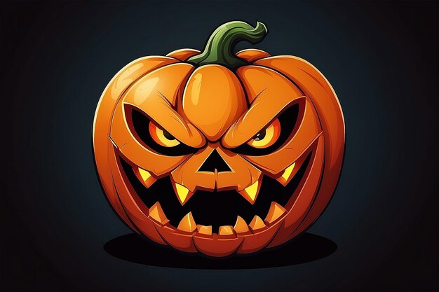 Halloween Evil Pumpkin Cartoon Illustration with Evil Face