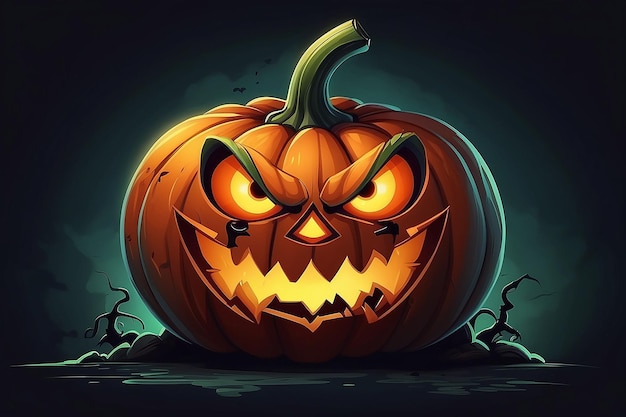 Halloween Evil Pumpkin Cartoon Illustration with Evil Face