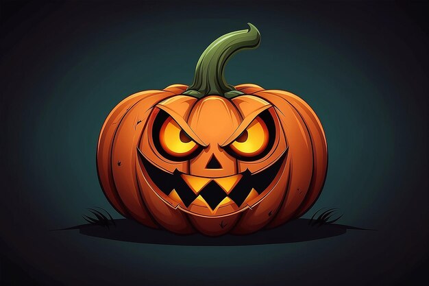 Halloween Evil Pumpkin Cartoon Illustration with Evil Face