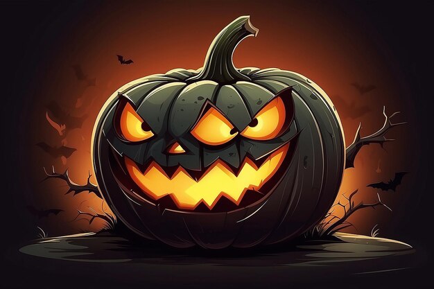 Halloween Evil Pumpkin Cartoon Illustration with Evil Face