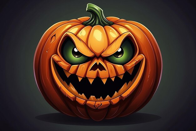 Halloween Evil Pumpkin Cartoon Illustration with Evil Face