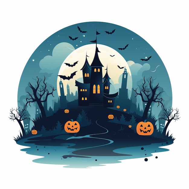 Halloween flat design simple cartoon white background high quality ai generated image