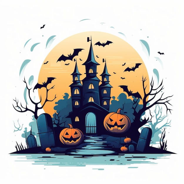 Halloween flat design simple cartoon white background high quality ai generated image