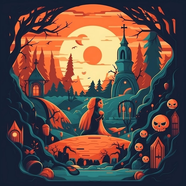 Halloween flat illustration with isolated background