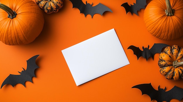 Photo halloween flat lay with blank card halloween concept background