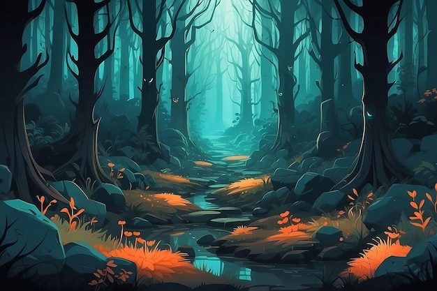 Halloween forest background Illustration AI Generative